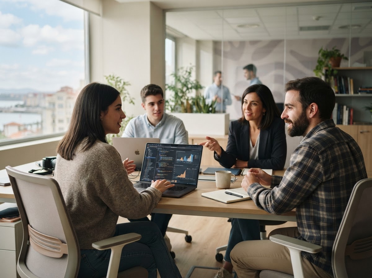 Santander Platform representación de nodos de datos conectados en tonos azules y grises